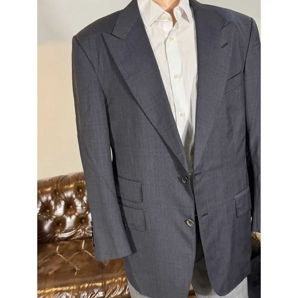 Tom Ford Navy Blue Prince of Wales Wool 2Pc Suit Windsor (56R IT) 44R Peak